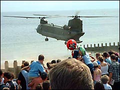 The Chinnock helicopter lands on Eastbourne beach