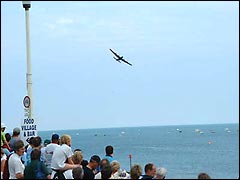 A WWII Lancaster flying at Eastbourne as part of the Battle of Britain Memorial Flight