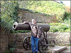 Leaning on an old gun at Lewes Castle, Sussex