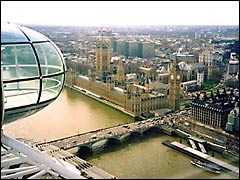 View from the London Eye: The Houses of Parliament & Westminster Bridge