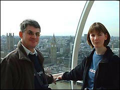 In the London Eye capsule with the Houses of Parliament in the background