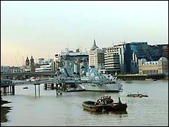 HMS Belfast moored on the River Thames in London