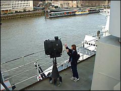 HMS Belfast signalling lamp on deck