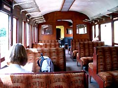 Inside the old train carriage on the South Devon Railway