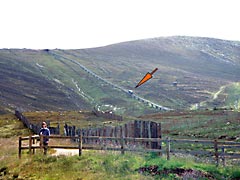 A Cairn Gorm funicular railway train going up the mountain