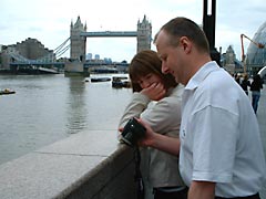 Checking photos of Tower Bridge