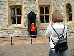 The Waterloo Block Tower guard being photographed
