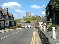 View of Corfe Castle from Corfe village