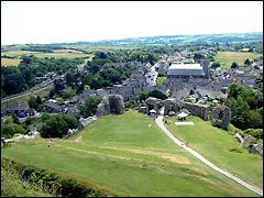 Corfe village view from the castle