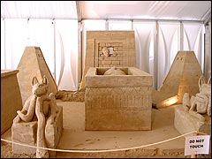 Exhibit showing Tutankhamun's tomb being discovered at the sand sculpture village
