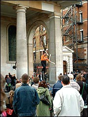 Covent Garden street performer juggling