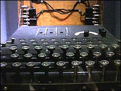 An Enigma machine on display at the RAF Museum