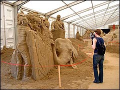 Hannibal's war elephants sculptured in sand