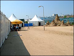 The sand sculpture refreshment area at Brighton in Sussex