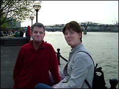 Southbank area of London showing River Thames and Millennium Bridge