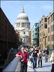 On the Millennium Bridge with St Paul's Cathedral in the background