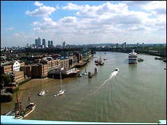 View east along the Thames from Tower Bridge walkway