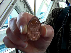 Squashed! An embossed a penny from the press