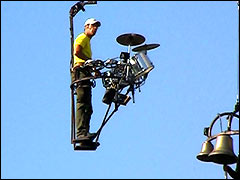 Drummer playing high in the sky in London