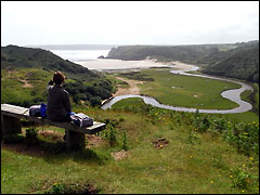 Elevated view of Pennard Pill and Three Cliffs Bay