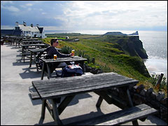 Lovely coastal views from the pub garden at Rhossili
