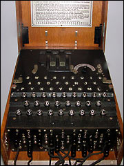 German Enigma machine in the Secret War Gallery at the IWM