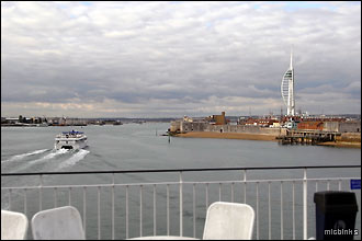 The approach to Portsmouth showing the Spinnaker Tower