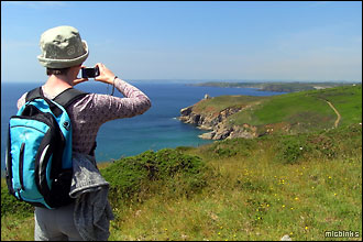 Taking a scenic shot along the SWCP nr Rinsey Head, Cornwall