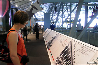 Timeline in AirSpace at IWM Duxford portraying flight development history