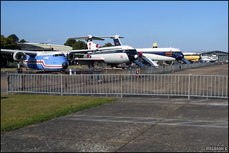 Historic civil commercial airliners on the tarmac at Duxford