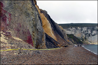 The coloured sand cliffs at Alum Bay, Isle of Wight