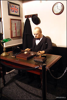 WWII Prime Minister Winston Churchill at his desk in the Britain at War Experience