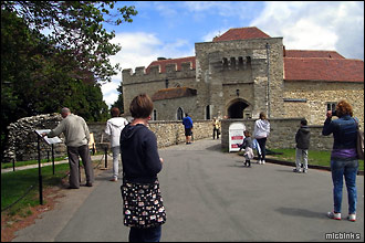 Visitors near the entrance to Leeds Castle in Kent