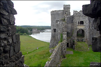 Looking towards the tide mill from Carew Castle in Pembrokeshire