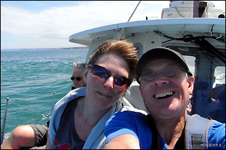 Our selfie on the Dale Princess while crossing to Skomer