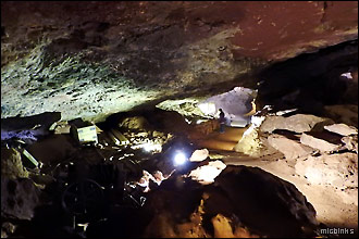 Clearwell Caves: large atmospherically lit cavern