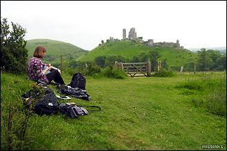 Purbeck Way, view of Corfe Castle in Dorset