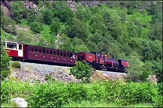 Welsh Highland Railway train from Beddgelert steaming through the Aberglaslyn Pass