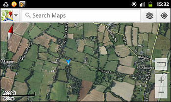 Satellite view on the Google Maps smartphone app